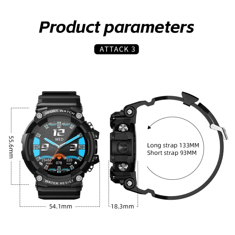 LOKMAT New ATTACK 3 Sport Smart Watch Support Bluetooth Calls Fitness Tracker Heart Rate Monitor Touch Screen Smartwatch
