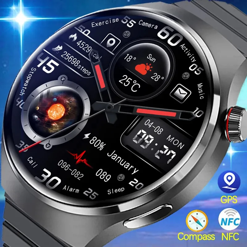 2024New Reloj Watch 4 Pro AMOLED Smart Watch for Men Custom Dial Answer Call Sport Fitness GPS Tracker Men Waterproof Smartwatch
