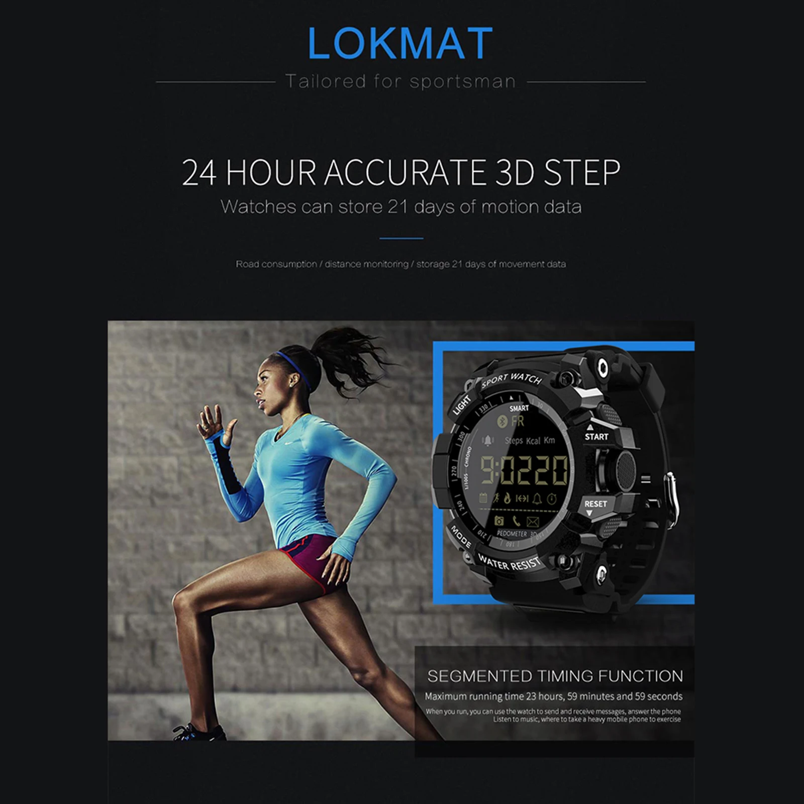 LOKMAT MK16 Bluetooth Smartwatch Men Women Pedometer Activity Fitness Tracker IP67 Waterproof Sport Smart Watch Digital Clock