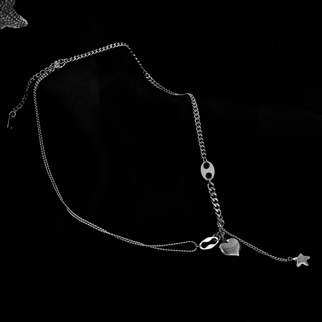 DIEYURO 316L Stainless Steel Long Love Heart  Women Girls Necklaces&Pendant Star Hanging Chain Choker Sweet Valentine's Day Gift