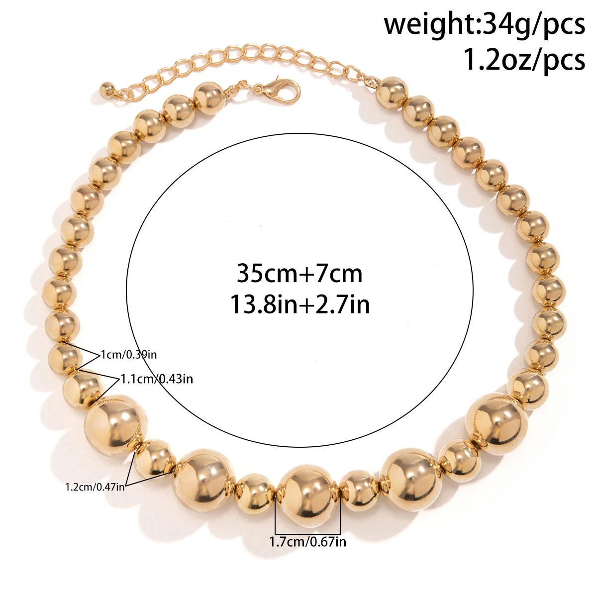 Ingemark Goth Creative Big CCB Beads Chain Necklace for Women Trendy Vintage Adjustable Choker Grunge Jewelry Steampunk Men New