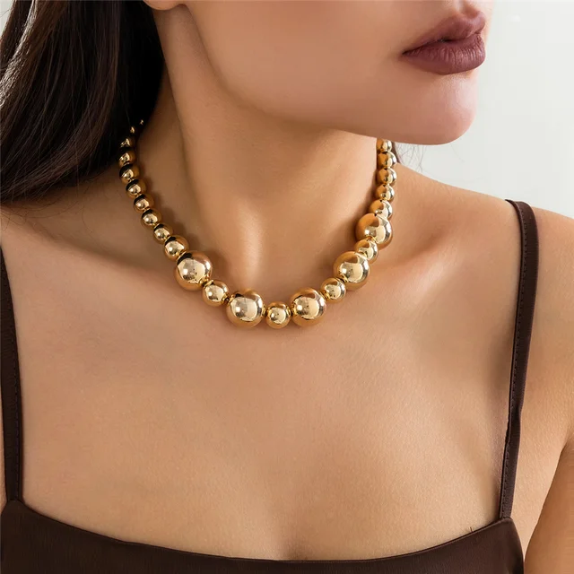 Ingemark Goth Creative Big CCB Beads Chain Necklace for Women Trendy Vintage Adjustable Choker Grunge Jewelry Steampunk Men New