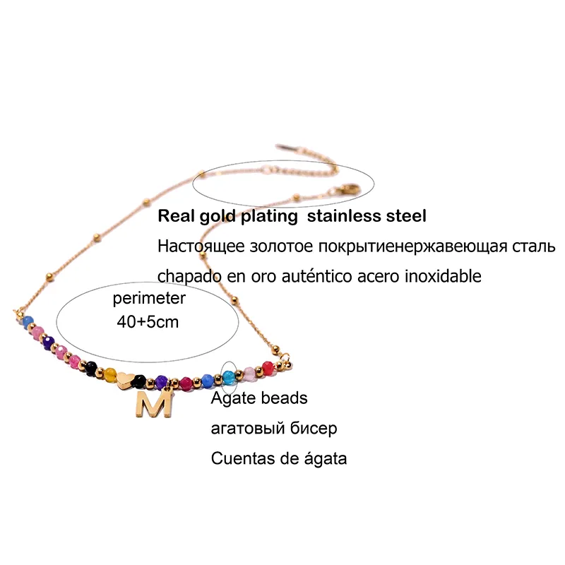 MOON GIRL Waterproof Gold Color Stainless Steel Heart Initial Necklace for Women Tarnish Free Faceted Crystal Necklace