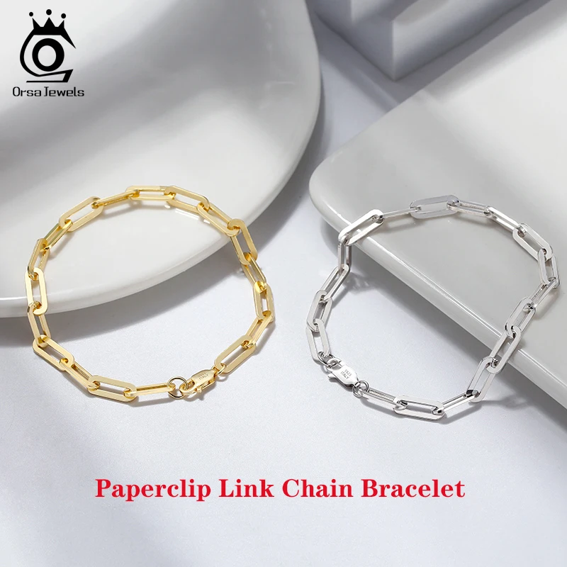 ORSA JEWELS 14K Gold Plated Genuine 925 Sterling Silver Paperclip Neck Chain 6/9.3/12mm Link Necklace for Women Men Jewelry SC39