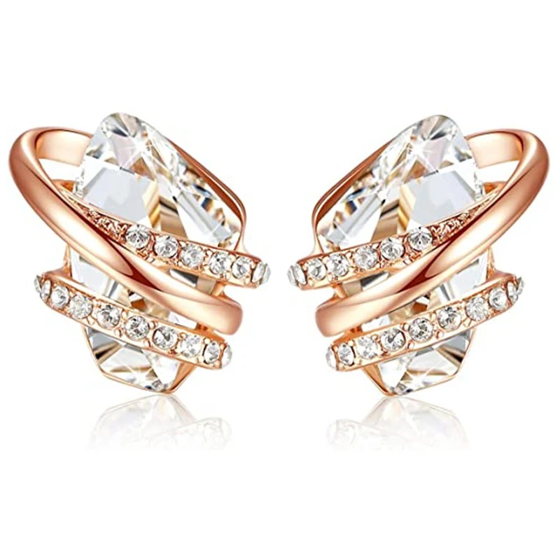 Huitan Unique Geometric Blue/Green/White Cubic Zirconia Stud Earrings for Women Engagement Wedding Party Fashion Earring Jewelry