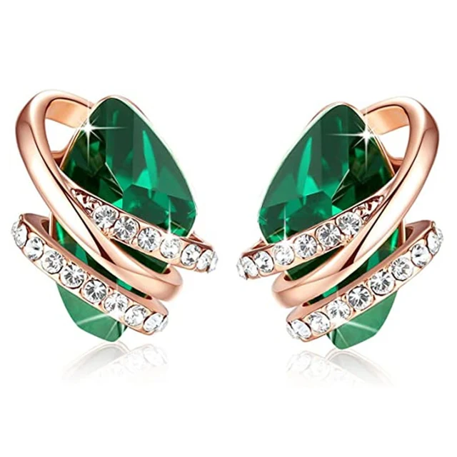 Huitan Unique Geometric Blue/Green/White Cubic Zirconia Stud Earrings for Women Engagement Wedding Party Fashion Earring Jewelry