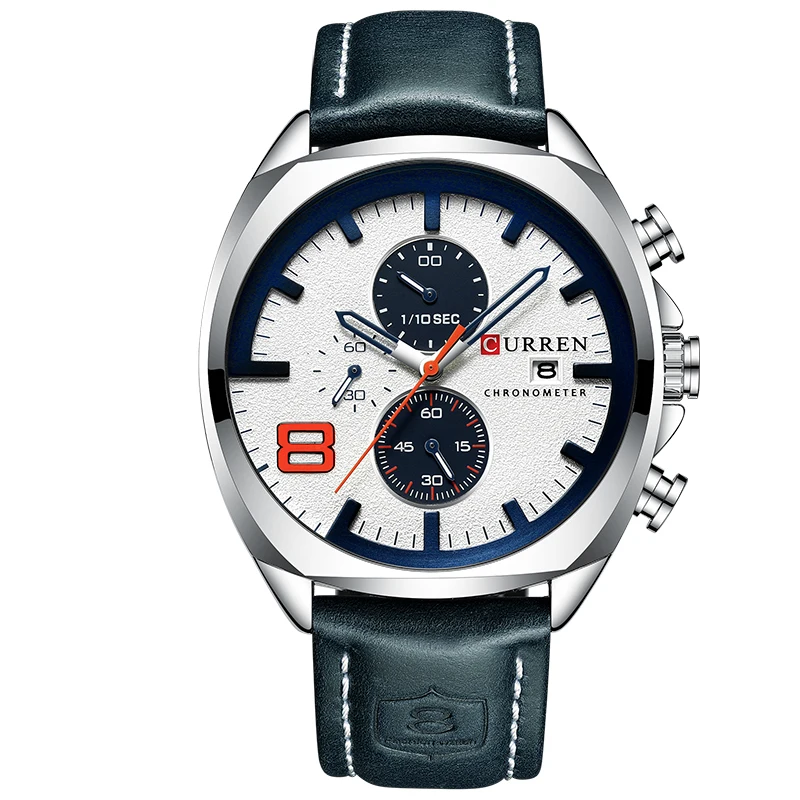 CURREN Top Brand Men's Military Sport Watch Men Leather Chronograph Quartz Wristwatch Calendar Male Clock Relogio Masculino