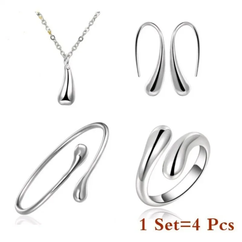 Fashion Teardrop Jewelry Set for Women Simple Ring Necklace Bracelet Earrings Four-piece Set Suitable for Engagement Jewelry