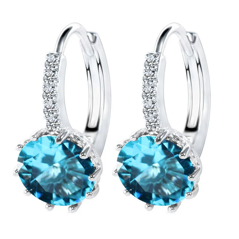 Big Sale 925 Sterling Silver Color Loop Hoop Earrings Candy Color Cubic Zircon Charms Women Jewelry Wedding Accessory Brincos