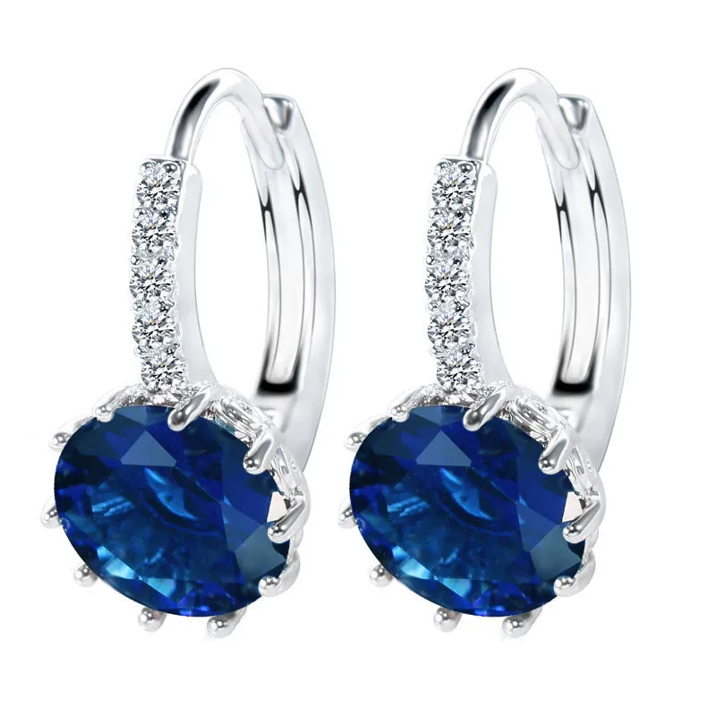 Big Sale 925 Sterling Silver Color Loop Hoop Earrings Candy Color Cubic Zircon Charms Women Jewelry Wedding Accessory Brincos