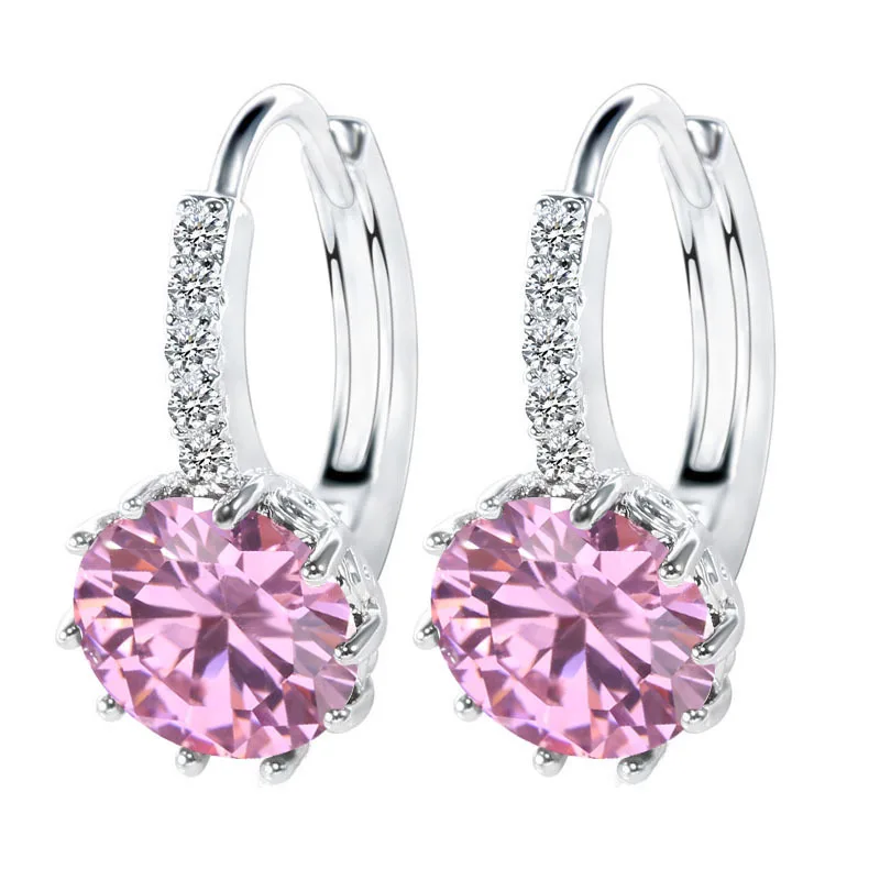Big Sale 925 Sterling Silver Color Loop Hoop Earrings Candy Color Cubic Zircon Charms Women Jewelry Wedding Accessory Brincos
