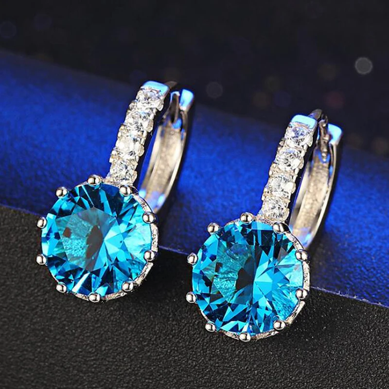 Big Sale 925 Sterling Silver Color Loop Hoop Earrings Candy Color Cubic Zircon Charms Women Jewelry Wedding Accessory Brincos