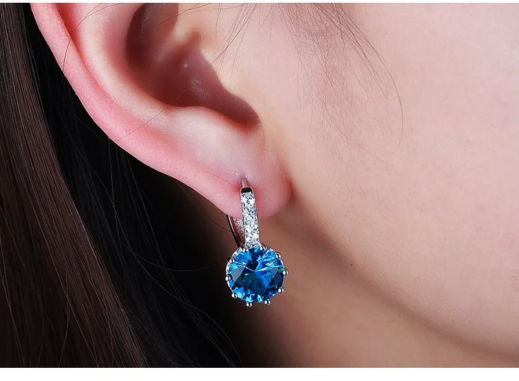 Big Sale 925 Sterling Silver Color Loop Hoop Earrings Candy Color Cubic Zircon Charms Women Jewelry Wedding Accessory Brincos