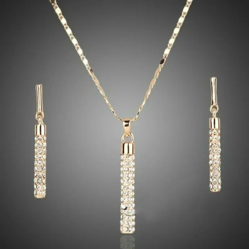 Luxury Fashion Jewelry Set for Women Sparkly Rhinestone Crystal Zircon Collar Necklace Earrings Sets Wedding Bridal Party Set