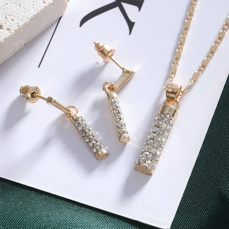 Luxury Fashion Jewelry Set for Women Sparkly Rhinestone Crystal Zircon Collar Necklace Earrings Sets Wedding Bridal Party Set