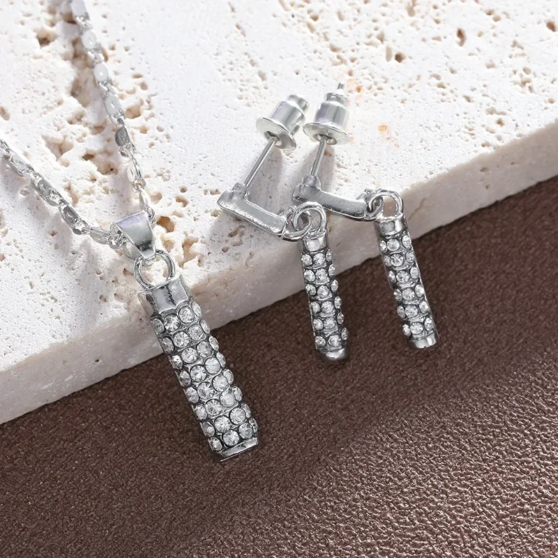 Luxury Fashion Jewelry Set for Women Sparkly Rhinestone Crystal Zircon Collar Necklace Earrings Sets Wedding Bridal Party Set