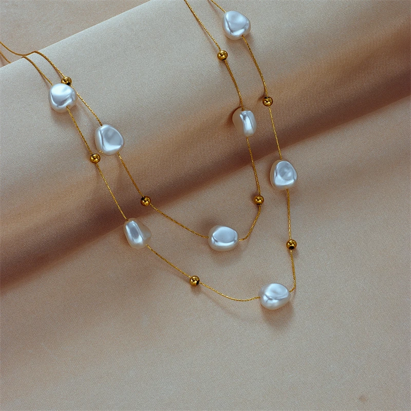 DIEYURO 316L Stainless Steel 2in1 Large Pearl Pendant Necklace For Women New Trend Girls Neck Jewelry Chain Party Wedding Gift