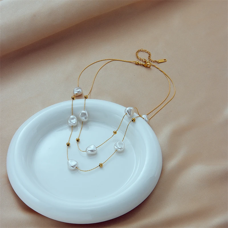 DIEYURO 316L Stainless Steel 2in1 Large Pearl Pendant Necklace For Women New Trend Girls Neck Jewelry Chain Party Wedding Gift