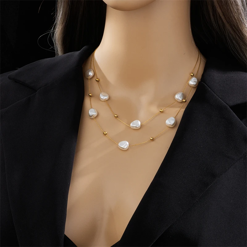 DIEYURO 316L Stainless Steel 2in1 Large Pearl Pendant Necklace For Women New Trend Girls Neck Jewelry Chain Party Wedding Gift