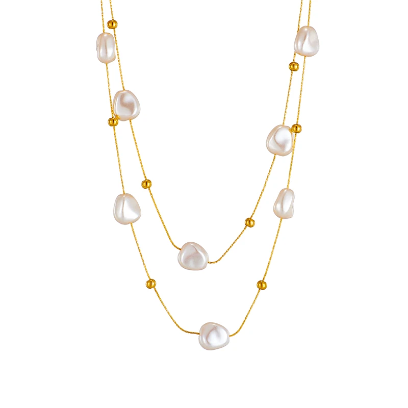 DIEYURO 316L Stainless Steel 2in1 Large Pearl Pendant Necklace For Women New Trend Girls Neck Jewelry Chain Party Wedding Gift