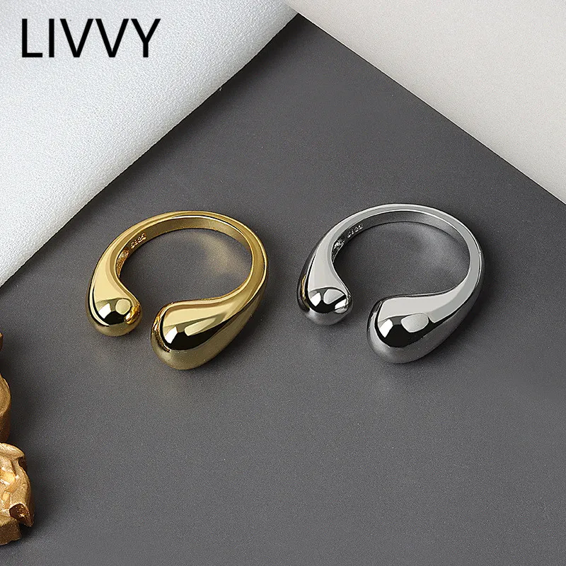 LIVVY Silver Color Jewelry  Double Ball Beads Opening Rings For Women Couple 2021 Trend  Fashion Jewelry GiftProduct sellpoints
