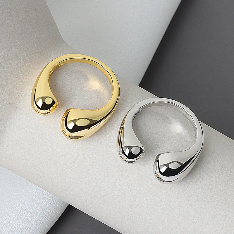 LIVVY Silver Color Jewelry  Double Ball Beads Opening Rings For Women Couple 2021 Trend  Fashion Jewelry GiftProduct sellpoints