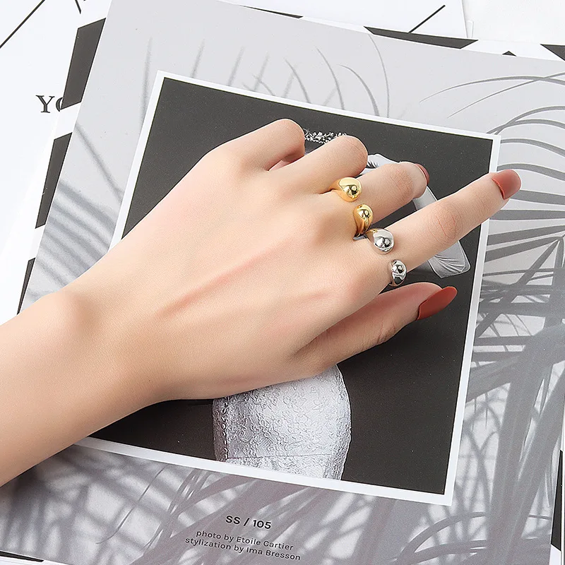 LIVVY Silver Color Jewelry  Double Ball Beads Opening Rings For Women Couple 2021 Trend  Fashion Jewelry GiftProduct sellpoints