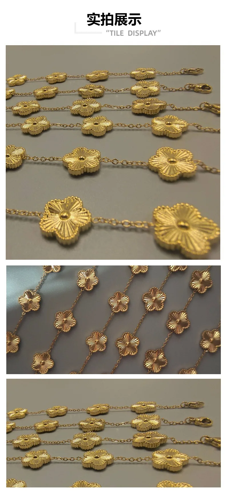 Y2K Style Metal Double Sided Plum Blossom Plant Five Leaf Flower Adjustable Bracelet Stainless Steel Luxury Women's Clover 1PC