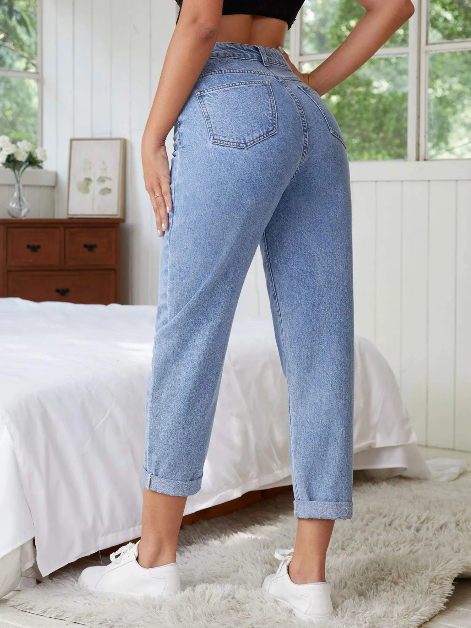 Plus Size Jeans for Women Light Blue Harem Jeans Women High Waist Stretchy Ankle Jeans 100 Kgs Spring and Summer Jeans for Mom