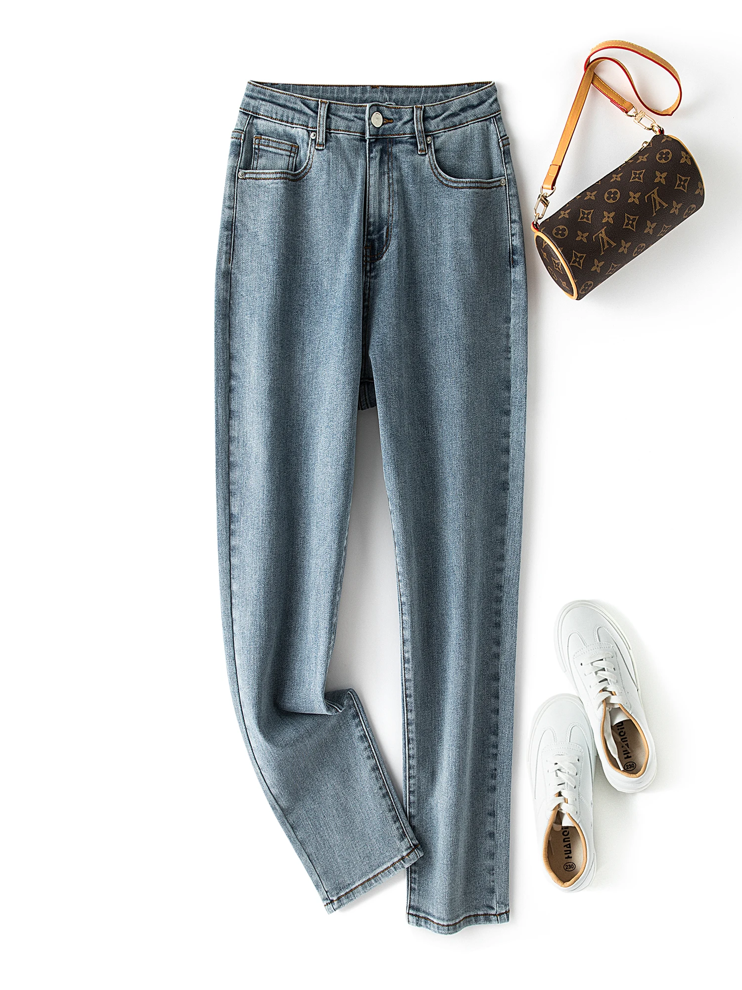 Plus Size Jeans for Women Light Blue Harem Jeans Women High Waist Stretchy Ankle Jeans 100 Kgs Spring and Summer Jeans for Mom