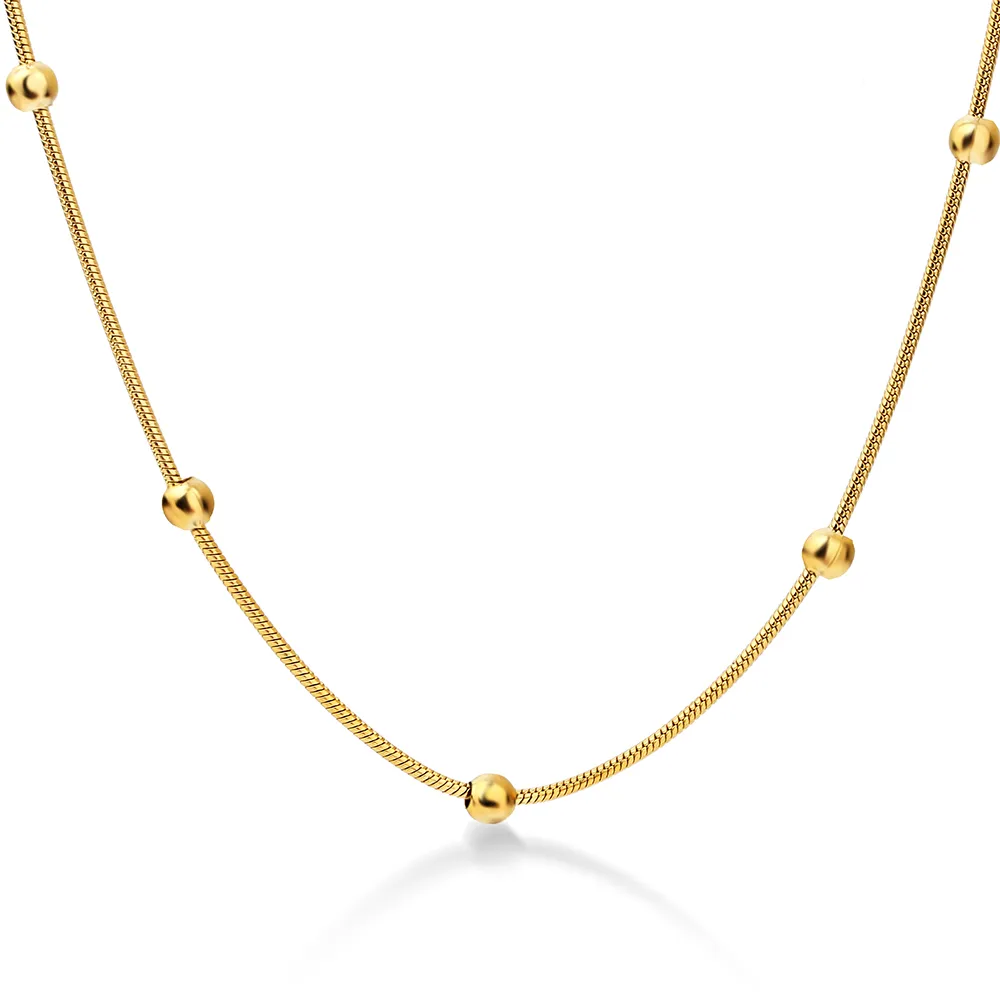 NIBA 316L Stainless Steel Gold-color Round Ball Pendant Necklace Link Chain Necklace Fashion Jewelry For Women or Men