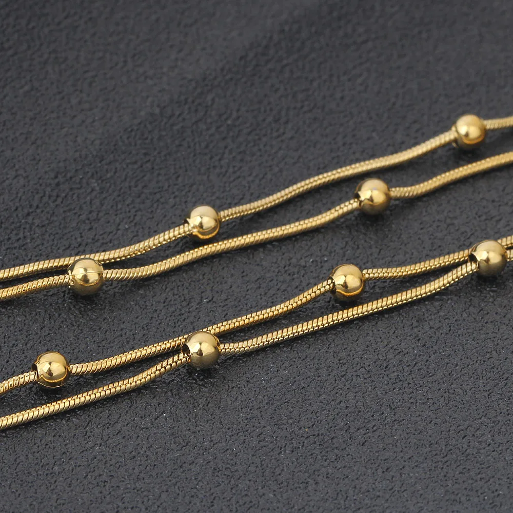 NIBA 316L Stainless Steel Gold-color Round Ball Pendant Necklace Link Chain Necklace Fashion Jewelry For Women or Men