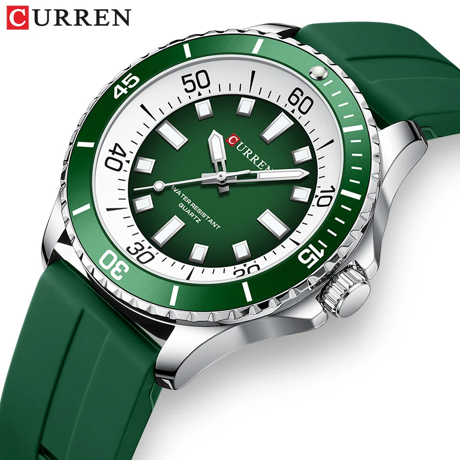 CURREN Classic Round Analog Quartz Watches with 44mm Dial Silicone Strap Colorful Unique Design Men's Wristwatches