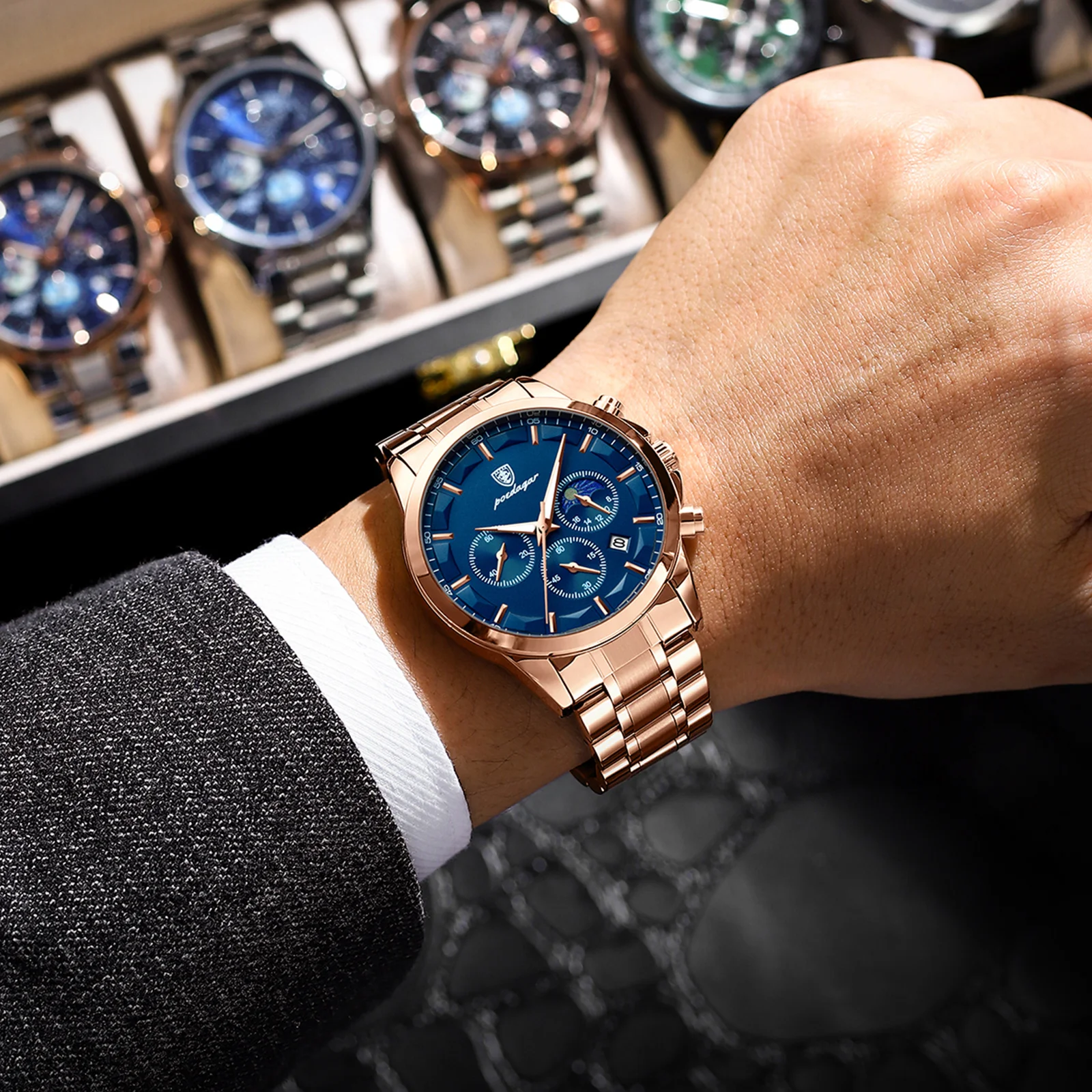 Men Luxury Wristwatch Military Waterproof Luminous Chronograph Watch Stainless Steel Men's Quartz