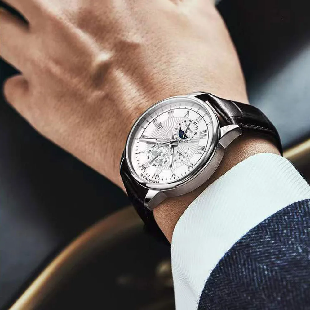Fashion Brand Men's Business Watch Genuine Leather Quartz Movement  Luminous Clock Luxury Sports Decoration Automatic Wristwatch