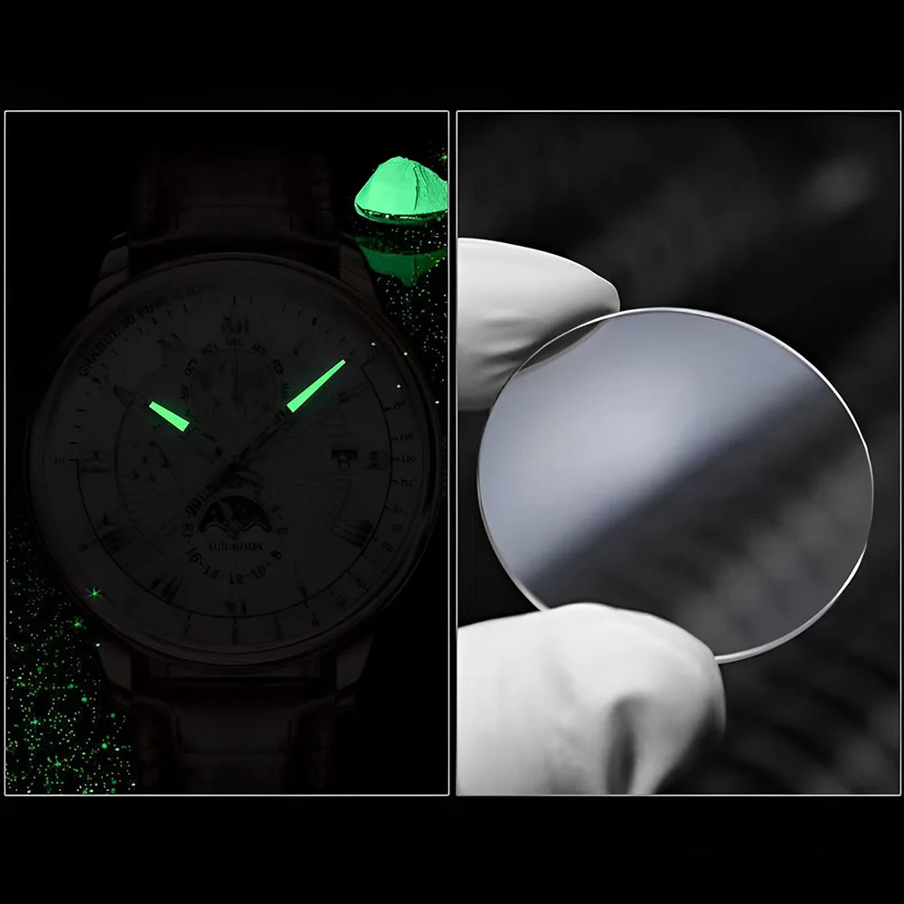 Fashion Brand Men's Business Watch Genuine Leather Quartz Movement  Luminous Clock Luxury Sports Decoration Automatic Wristwatch
