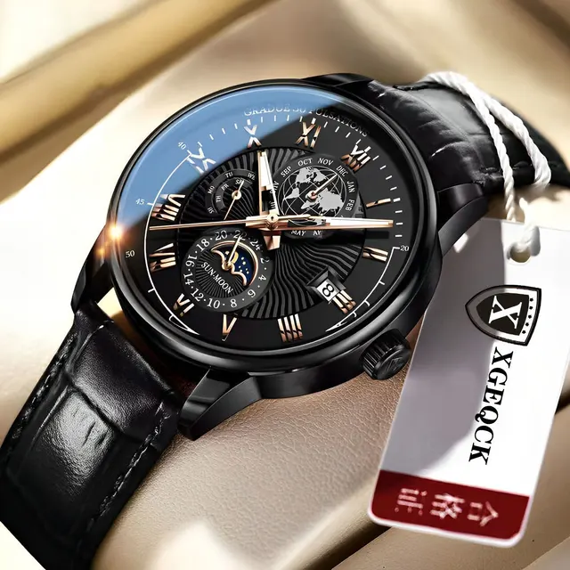 Fashion Brand Men's Business Watch Genuine Leather Quartz Movement  Luminous Clock Luxury Sports Decoration Automatic Wristwatch