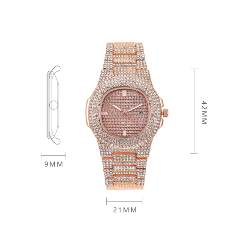 Fashion Diamond Quartz Watch for Men Women Bracelet Jewelry Hand Clock Calendar Unisex Golden Luxury Designer Wristwatch