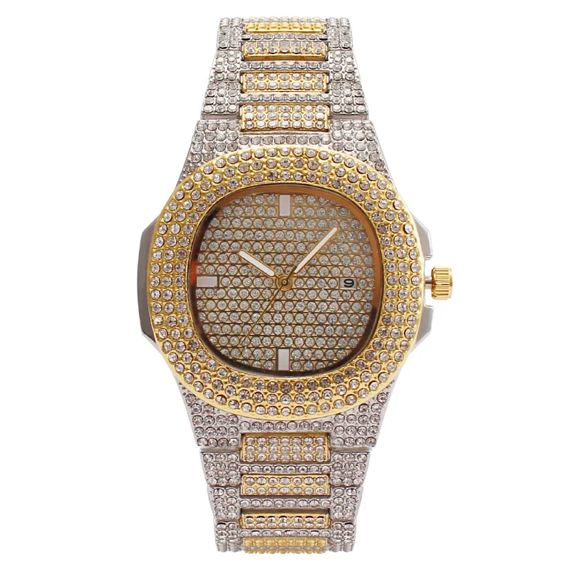 Fashion Diamond Quartz Watch for Men Women Bracelet Jewelry Hand Clock Calendar Unisex Golden Luxury Designer Wristwatch