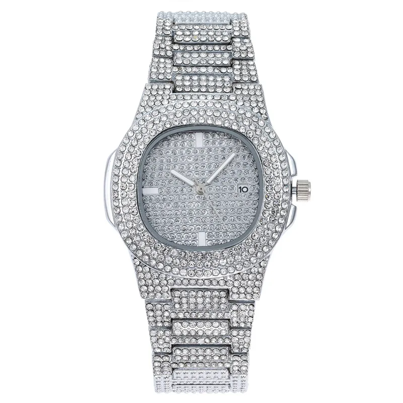 Fashion Diamond Quartz Watch for Men Women Bracelet Jewelry Hand Clock Calendar Unisex Golden Luxury Designer Wristwatch
