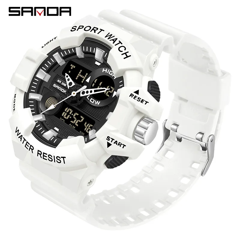 SANDA White Sports Men's Watches Top Brand Luxury Military Quartz Watch Men Waterproof Wristwatches relogio masculinoProduct sel
