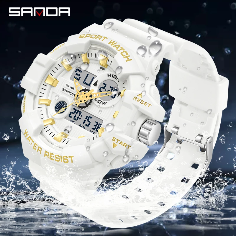 SANDA White Sports Men's Watches Top Brand Luxury Military Quartz Watch Men Waterproof Wristwatches relogio masculinoProduct sel