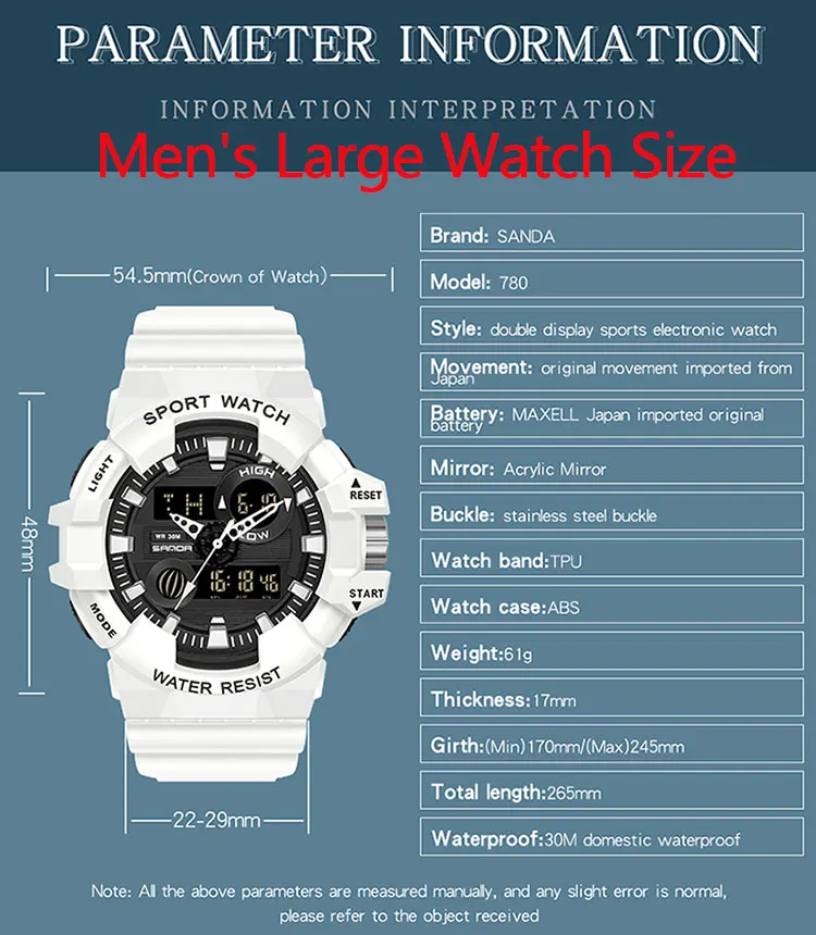 SANDA White Sports Men's Watches Top Brand Luxury Military Quartz Watch Men Waterproof Wristwatches relogio masculinoProduct sel