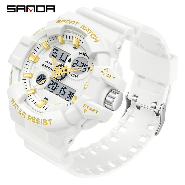 SANDA White Sports Men's Watches Top Brand Luxury Military Quartz Watch Men Waterproof Wristwatches relogio masculinoProduct sel