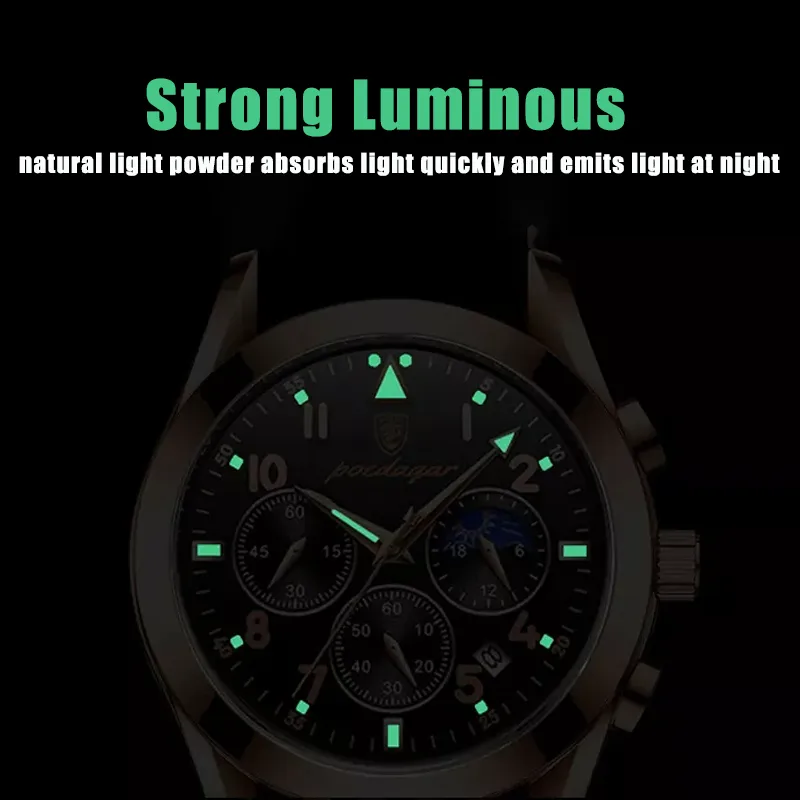 POEDAGAR Men Watch Luxury Business Quartz Watches Stainless Stain Strap Sport Chronograph Men's Wristwatch Waterproof Luminous