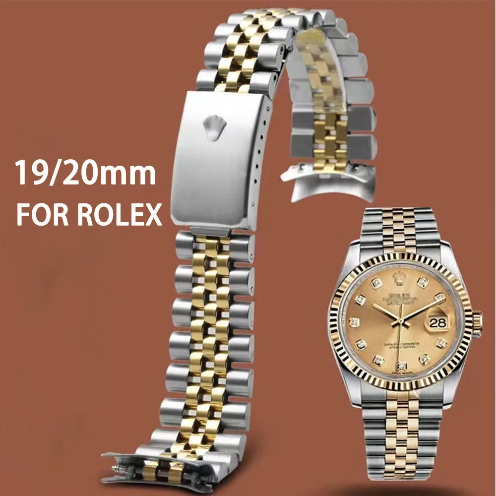 19mm 20mm Curved End Metal Strap for Rolex Watchbands Solid Stainless Steel Band Series DATEJUST Women Men Bracelet Accessories