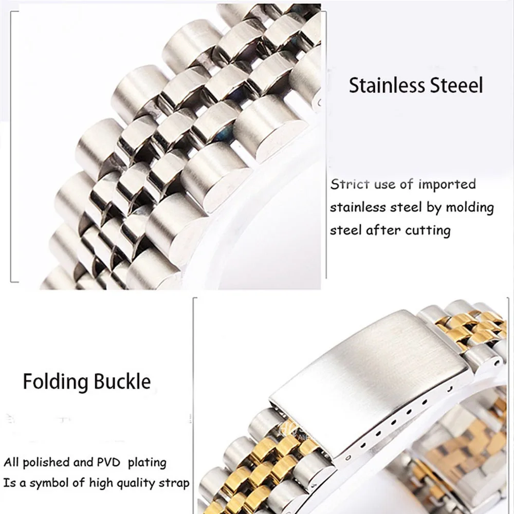 19mm 20mm Curved End Metal Strap for Rolex Watchbands Solid Stainless Steel Band Series DATEJUST Women Men Bracelet Accessories