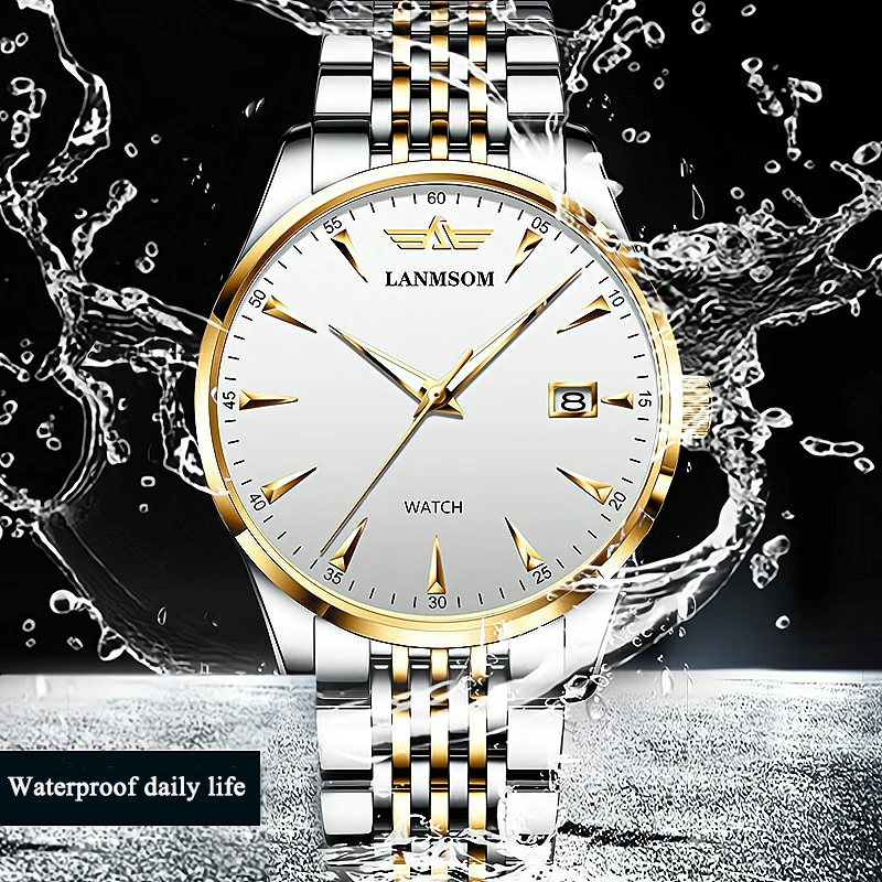 2024 New Men's Watches Stainless Steel Casual Sport Chronograph Band Wristwatch Big Dial Quartz Clock with Luminous Pointers+box