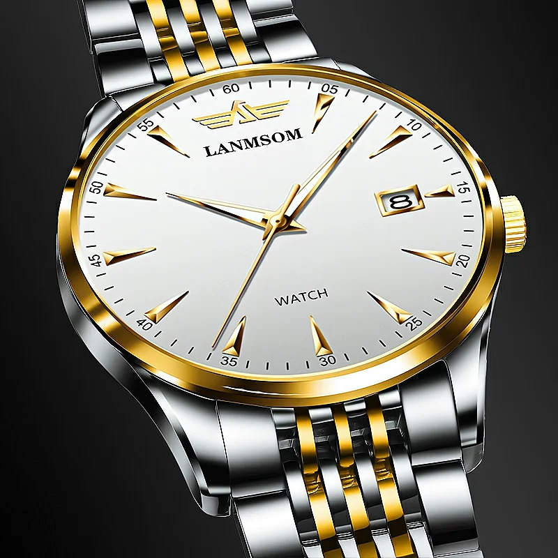 2024 New Men's Watches Stainless Steel Casual Sport Chronograph Band Wristwatch Big Dial Quartz Clock with Luminous Pointers+box