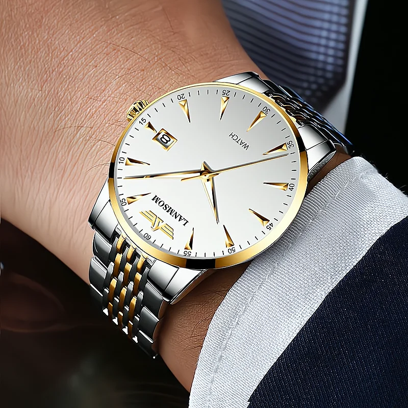2024 New Men's Watches Stainless Steel Casual Sport Chronograph Band Wristwatch Big Dial Quartz Clock with Luminous Pointers+box